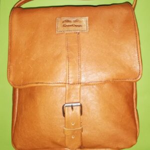 Tan full leather messenger bag.